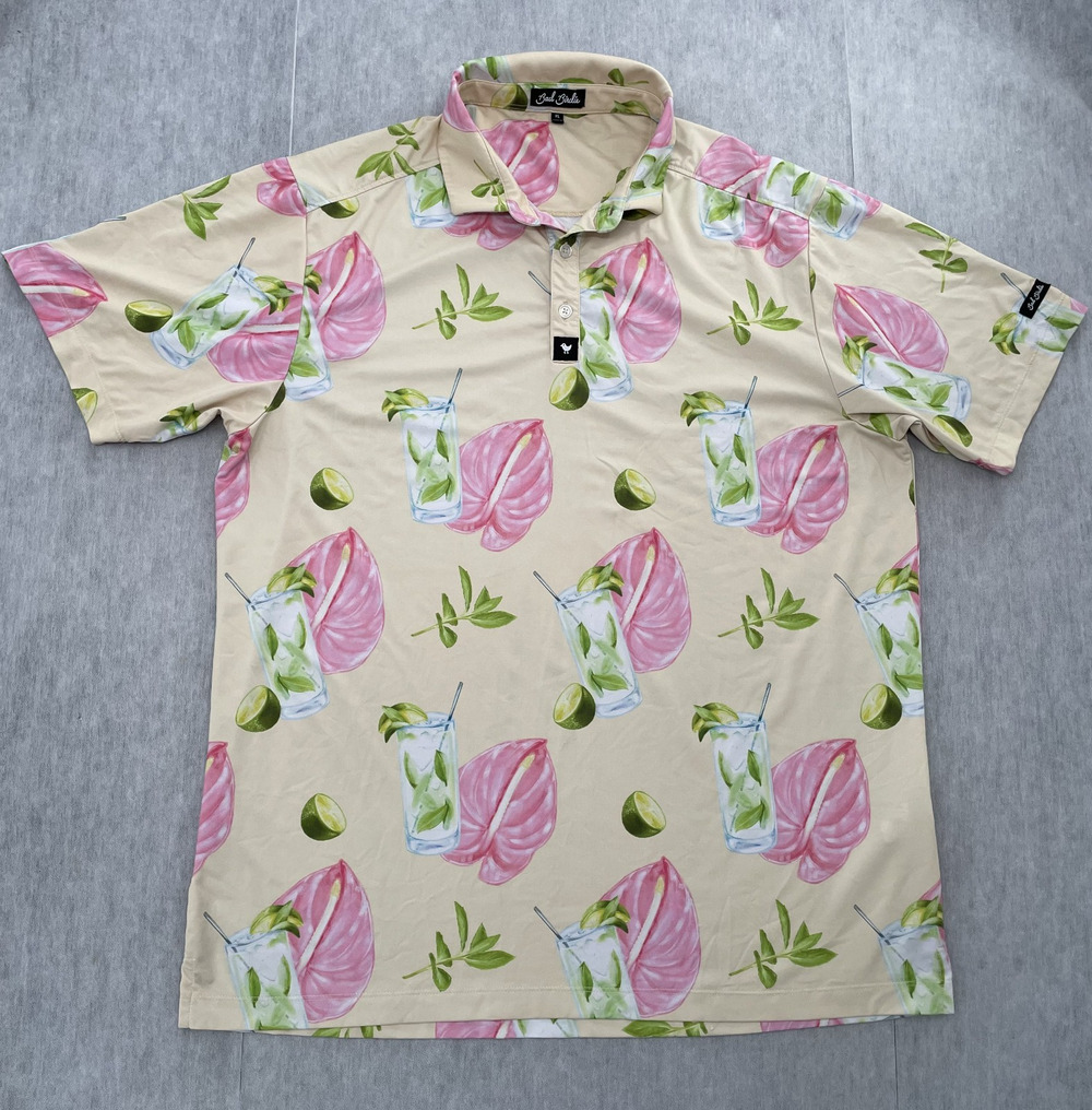Bad Birdie Shirt Adult Extra Large Floral Polo Mojito Golf Stretch Mens XL